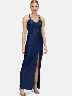 Vera Mont Kleider<Damen Abendkleid marine blau uni