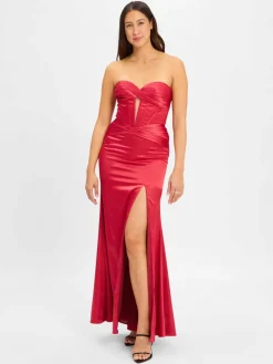 Luxuar Fashion Kleider<Damen Abendkleid bordeaux uni