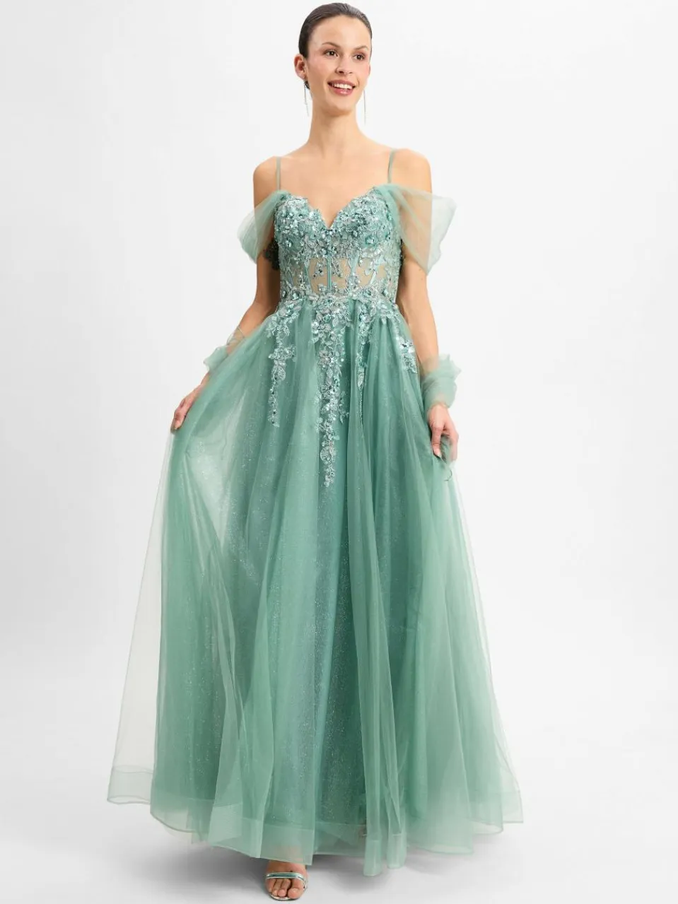 Unique Kleider<Damen Abendkleid smaragd uni