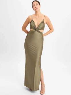 Marie Lund Kleider<Damen Abendkleid oliv uni