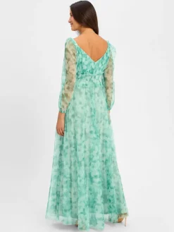 Marie Lund Kleider<Damen Abendkleid smaragd weiß gemustert