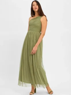 Marie Lund Kleider<Damen Abendkleid oliv uni