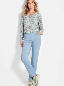 Goldner Hosen<Damen Baumwollhose CARLA - Leichte Baumwoll-Hose CARLA hellblau uni