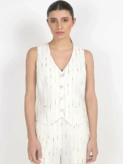 Vicci Germany Blusen<Damen Blazerweste ecru gestreift