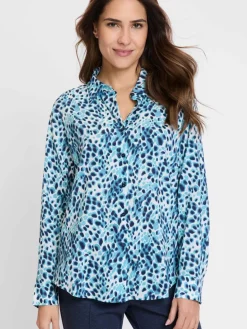 Olsen Blusen<Damen Bluse blau bedruckt