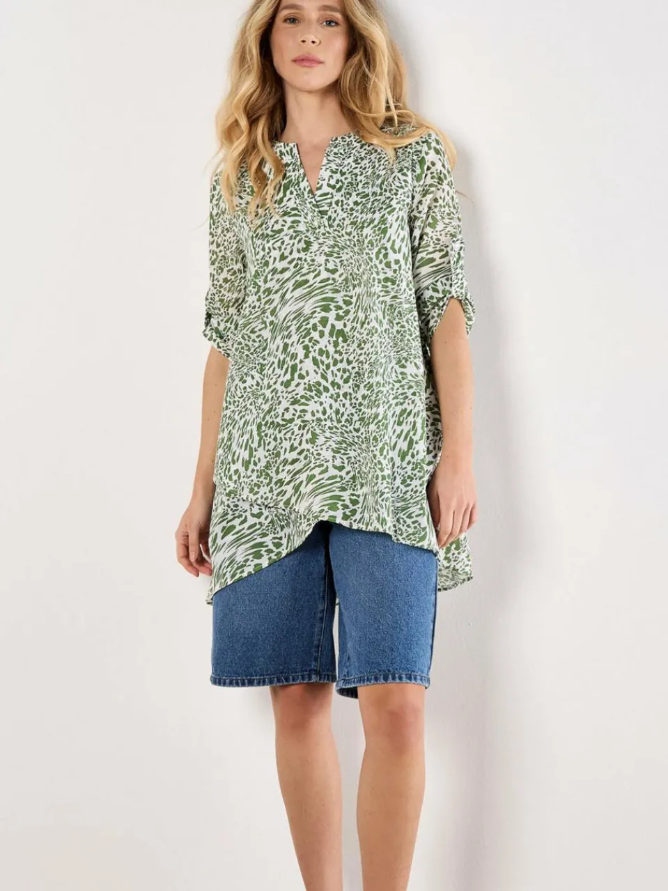 Apricot Blusen<Damen Bluse grün bedruckt