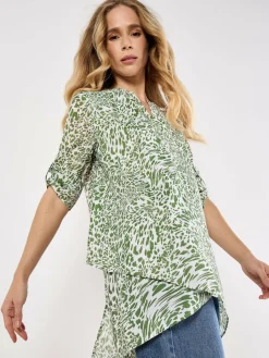 Apricot Blusen<Damen Bluse grün bedruckt