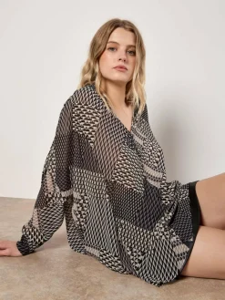 Apricot Blusen<Damen Bluse grau gemustert