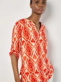 Apricot Blusen<Damen Bluse orange bedruckt