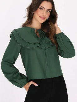 Faina Blusen<Damen Bluse grün uni
