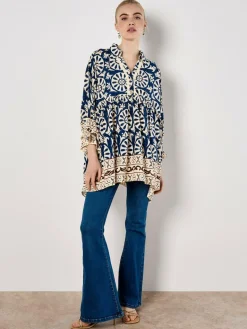 Apricot Blusen<Damen Bluse marine bedruckt