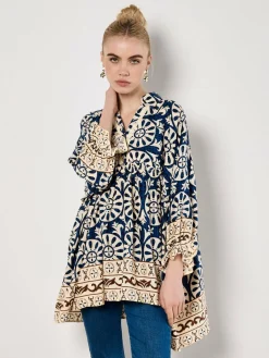 Apricot Blusen<Damen Bluse marine bedruckt