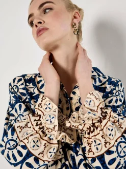 Apricot Blusen<Damen Bluse marine bedruckt