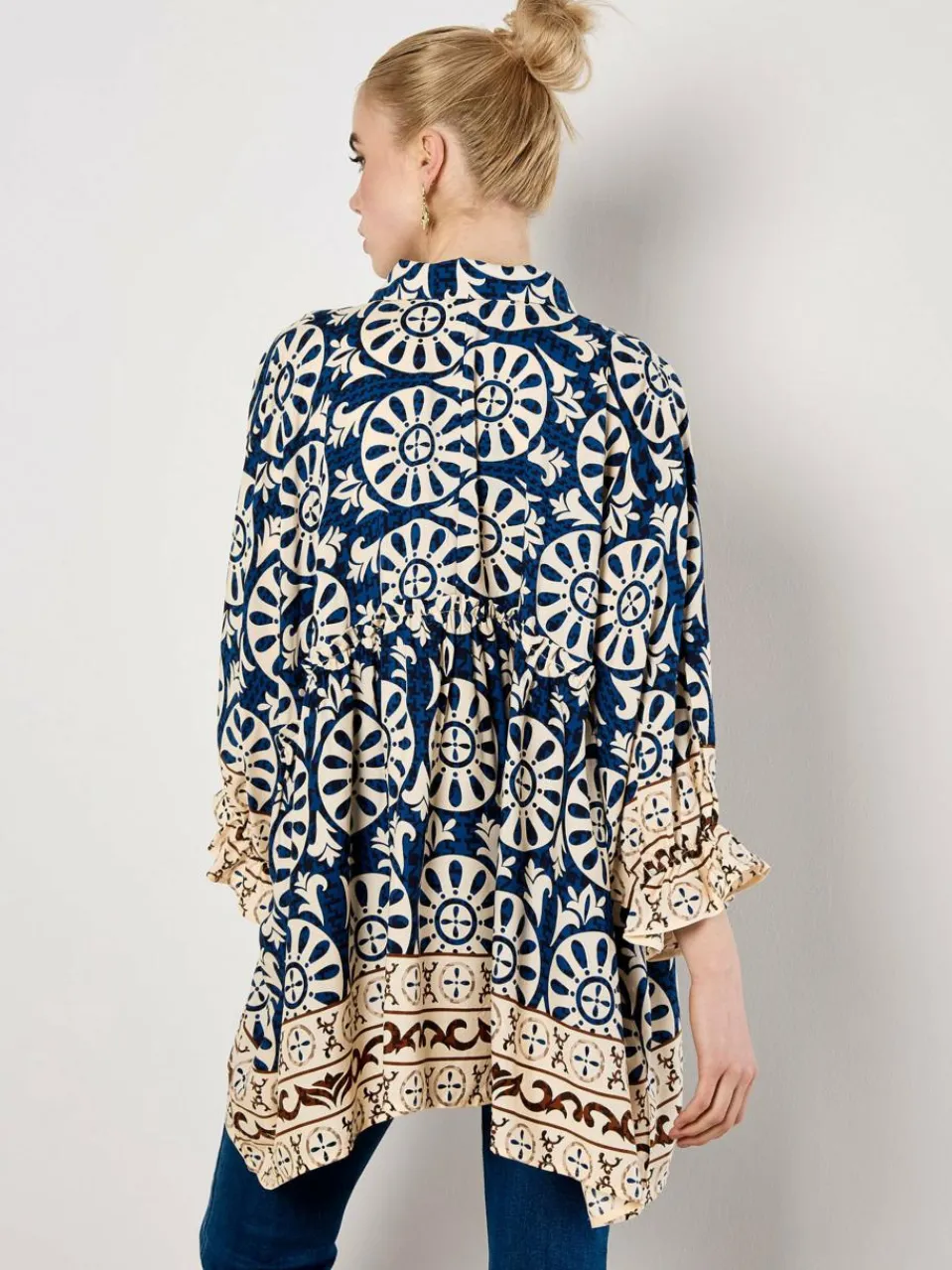 Apricot Blusen<Damen Bluse marine bedruckt