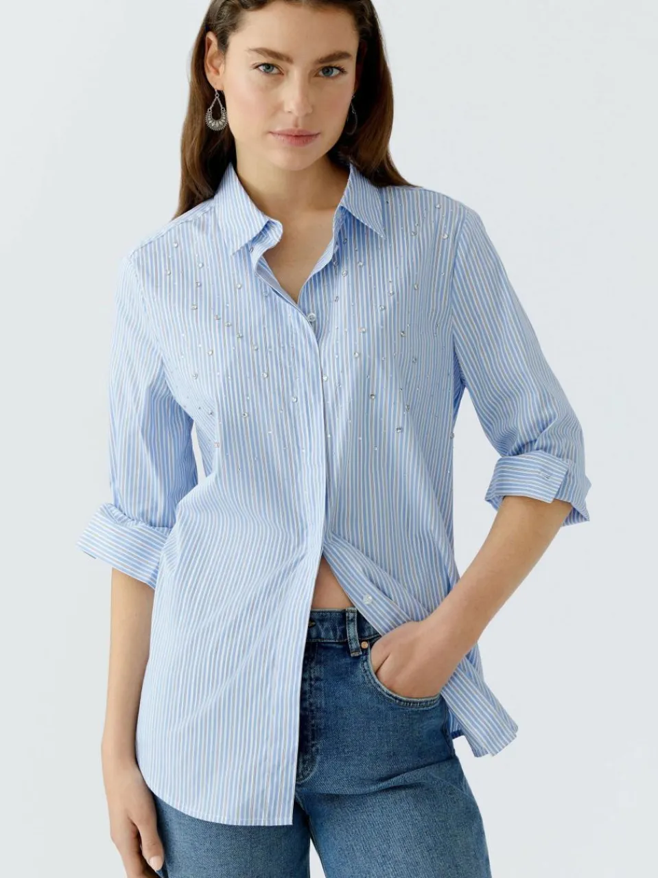 Oui Blusen<Damen Bluse hellblau weiß gestreift