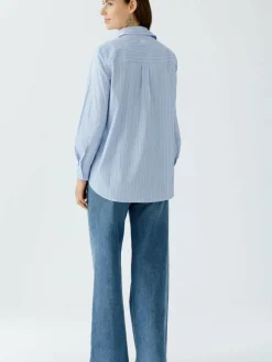 Oui Blusen<Damen Bluse hellblau weiß gestreift