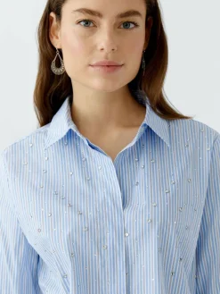 Oui Blusen<Damen Bluse hellblau weiß gestreift