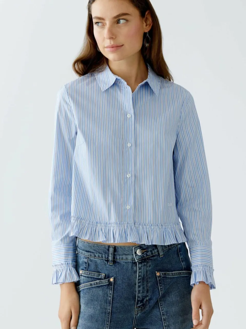 Oui Blusen<Damen Bluse hellblau weiß gestreift