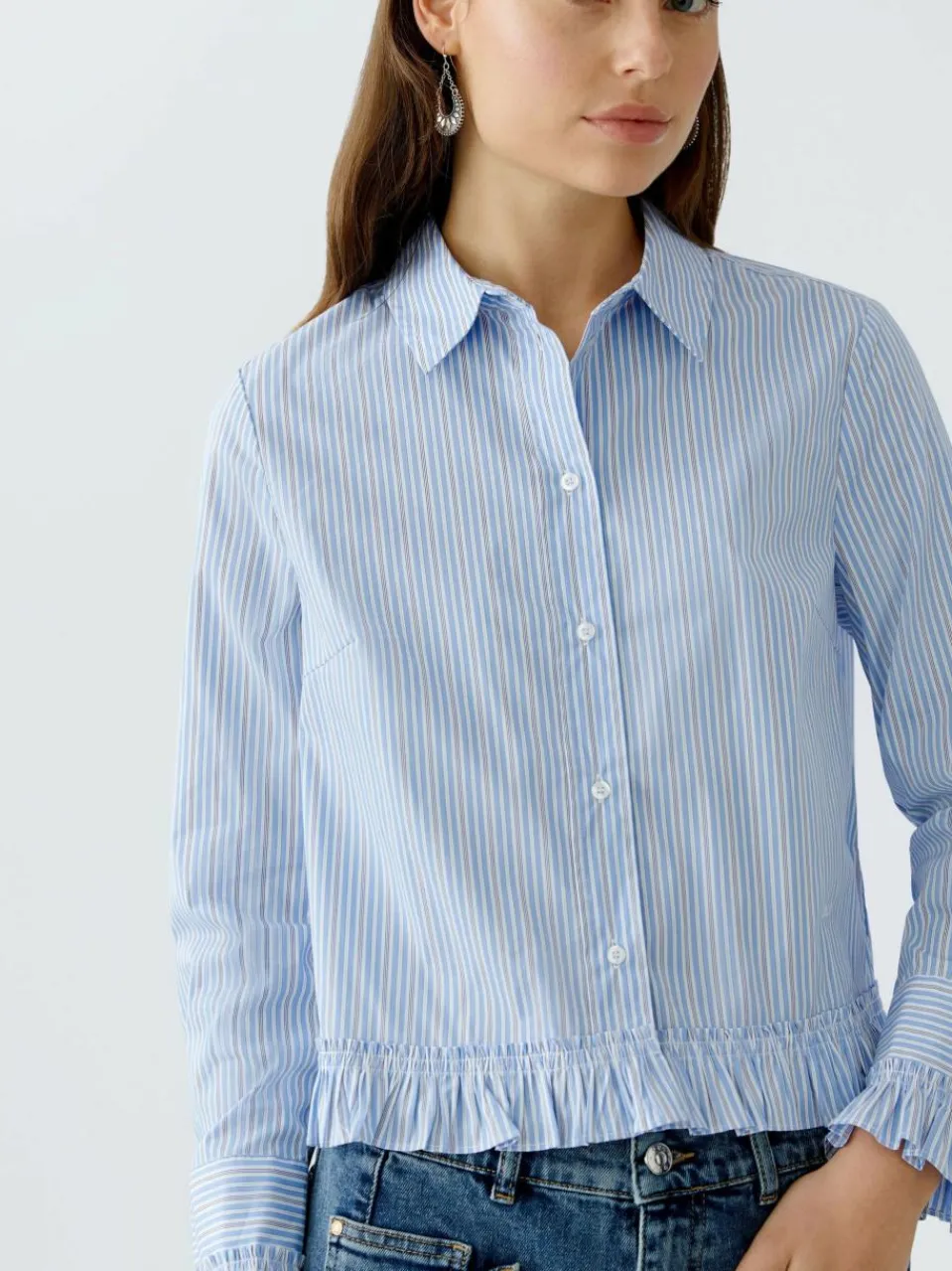 Oui Blusen<Damen Bluse hellblau weiß gestreift