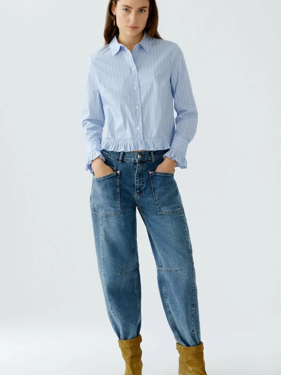 Oui Blusen<Damen Bluse hellblau weiß gestreift