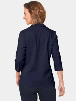 Goldner Blusen<Damen Bluse - Stretchbequeme Bluse mit Baumwolle marine uni