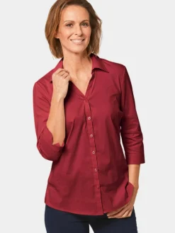 Goldner Blusen<Damen Bluse - Stretchbequeme Bluse mit Baumwolle rot uni