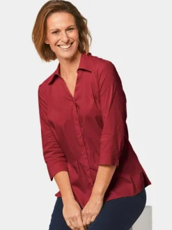 Goldner Blusen<Damen Bluse - Stretchbequeme Bluse mit Baumwolle rot uni