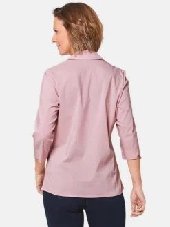 Goldner Blusen<Damen Bluse - Stretchbequeme Bluse mit Baumwolle rosa uni