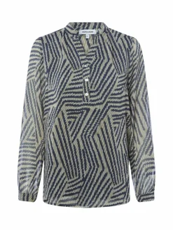 More & More Blusen<Damen Blusenshirt khaki marine gemustert