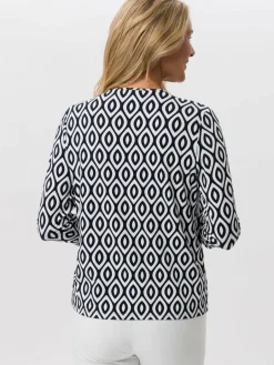 Frank Walder Blusen<Damen Blusenshirt weiß blau gemustert