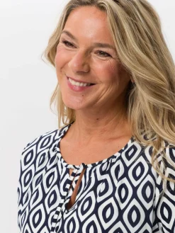 Frank Walder Blusen<Damen Blusenshirt weiß blau gemustert