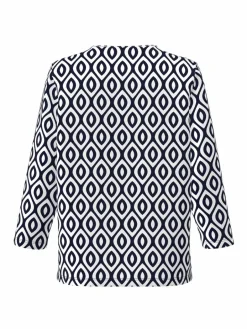 Frank Walder Blusen<Damen Blusenshirt weiß blau gemustert