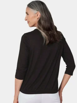 Goldner Blusen<Damen Blusenshirt - Chiffon-Shirt mit 3/4-Arm, Rundhals schwarz uni