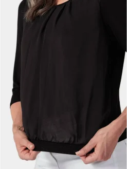 Goldner Blusen<Damen Blusenshirt - Chiffon-Shirt mit 3/4-Arm, Rundhals schwarz uni