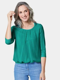 Damen Goldner Blusen>Damen Blusenshirt - Chiffon-Shirt mit 3/4-Arm, Rundhals