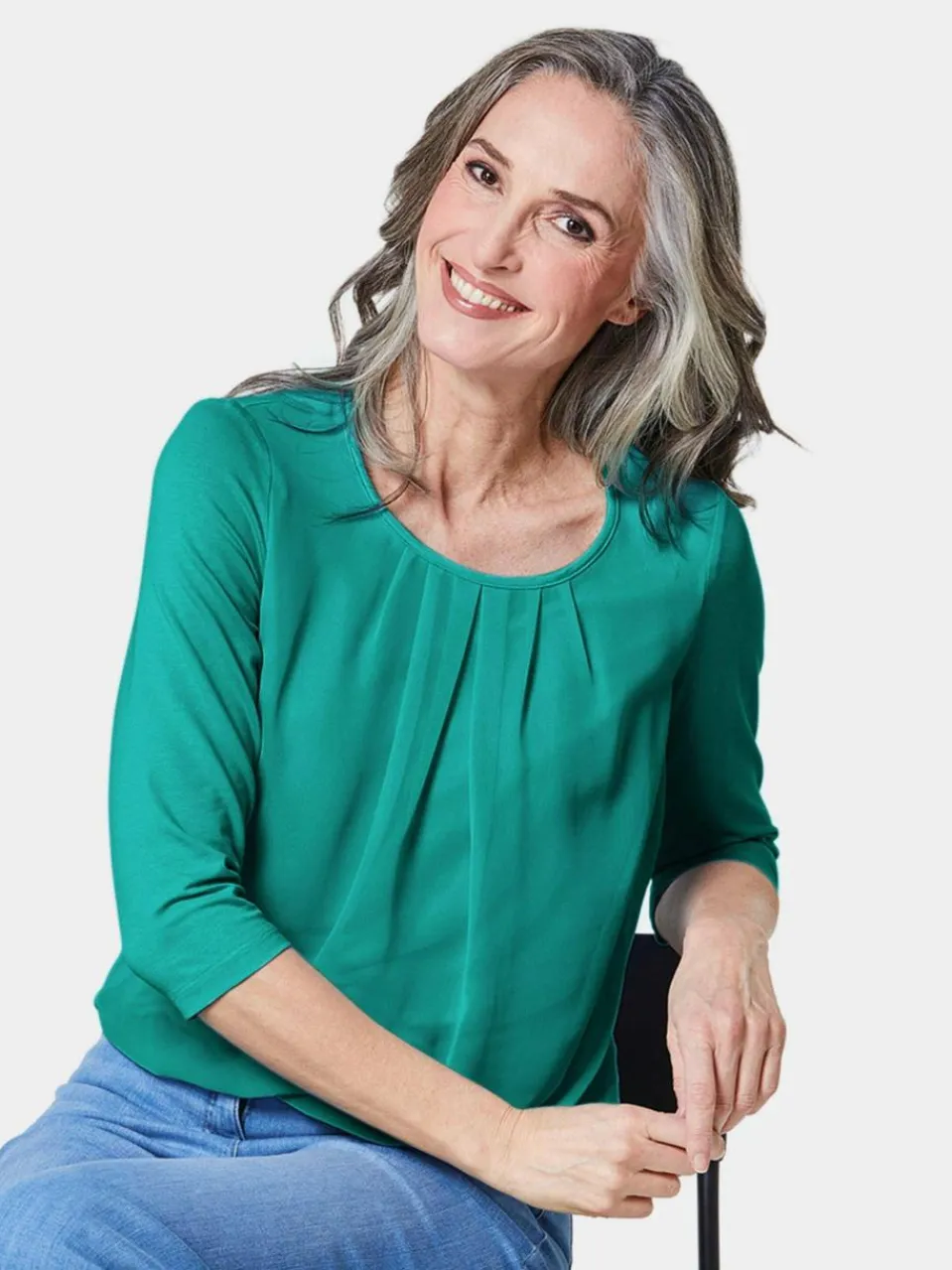 Damen Goldner Blusen>Damen Blusenshirt - Chiffon-Shirt mit 3/4-Arm, Rundhals