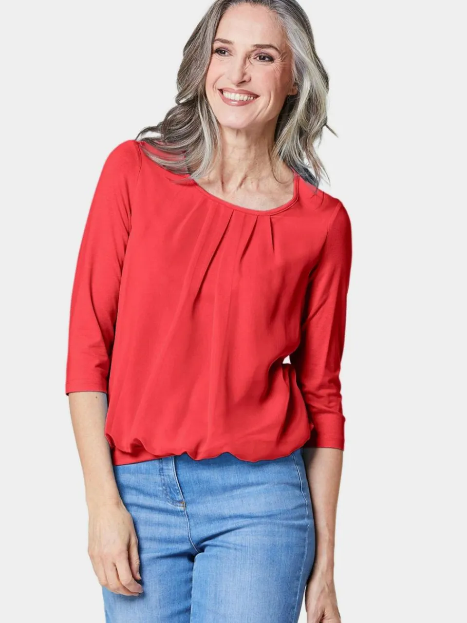 Damen Goldner Blusen>Damen Blusenshirt - Chiffon-Shirt mit 3/4-Arm, Rundhals