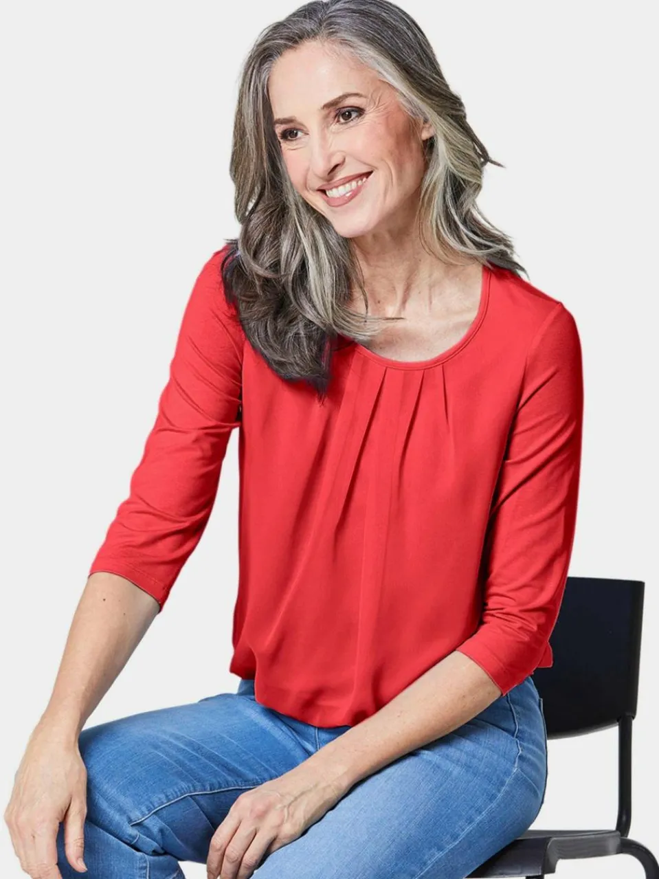 Damen Goldner Blusen>Damen Blusenshirt - Chiffon-Shirt mit 3/4-Arm, Rundhals