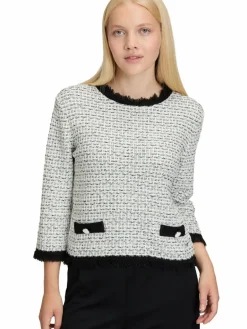 Betty & Co Pullover & Strickjacken<Damen Bouclé-Pullover ecru schwarz strukturiert