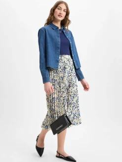 Franco Callegari Röcke<Damen Faltenrock ecru blau gemustert