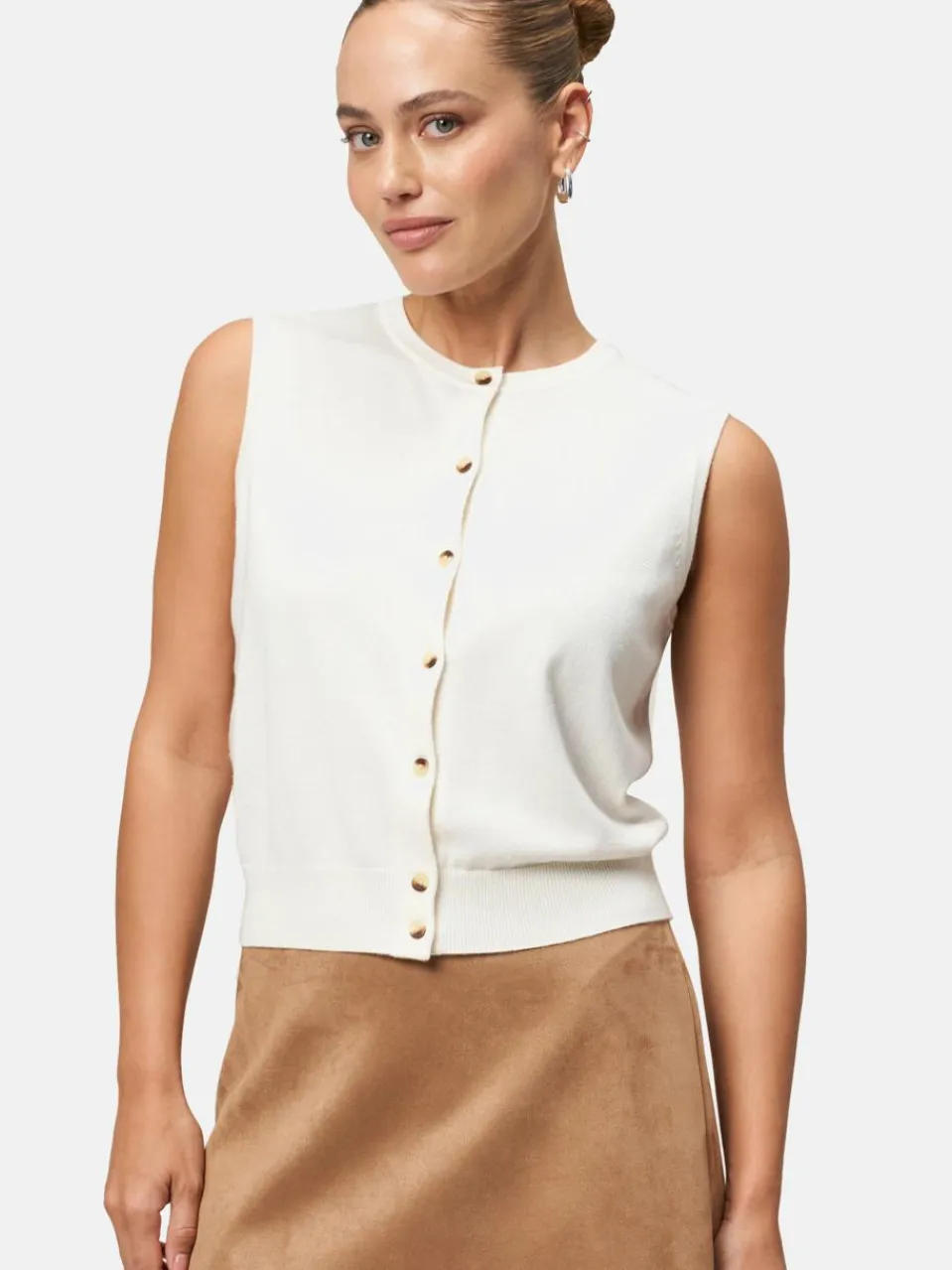 zero Pullover & Strickjacken<Damen Feinstrickweste beige uni