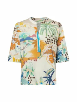 Emily van den Bergh Blusen<Damen Feizeitbluse weiß mehrfarbig gemustert