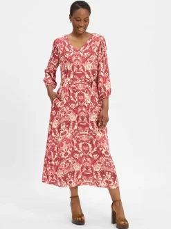 Marie Lund Kleider<Damen Freizeitkleid himbeer ecru gemustert