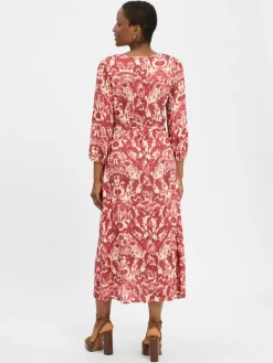 Marie Lund Kleider<Damen Freizeitkleid himbeer ecru gemustert