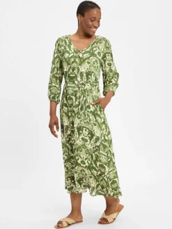 Marie Lund Kleider<Damen Freizeitkleid erbse ecru gemustert