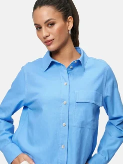 zero Blusen<Damen Hemdbluse blau aqua uni