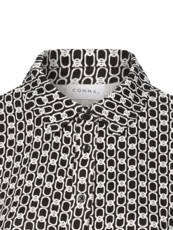 comma Blusen<Damen Hemdbluse schwarz weiß gemustert
