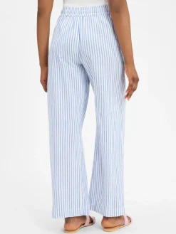 mbyM Hosen<Damen Hose mit Leinen-Anteil - Grasielle-M weiß hellblau gestreift