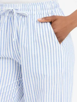 mbyM Hosen<Damen Hose mit Leinen-Anteil - Grasielle-M weiß hellblau gestreift