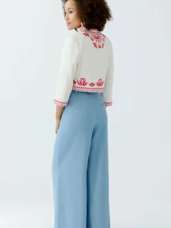 Oui Blazer<Damen Jacke weiß rot gemustert